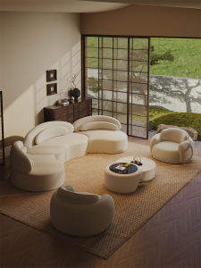 Artistic Arc Sofa Reception Area Hotel Lobby Office Business Guest Rest Area Quality Luxury Style Creamy Fabric High Density Sponge