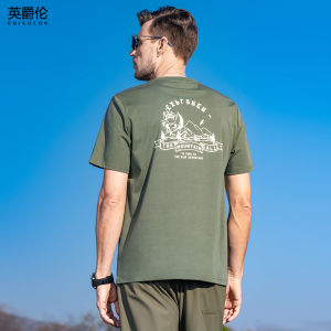 Enjeolon | Summer Vintage American Style Tshirt Mens Mountain Print Round Neck
