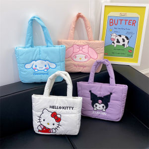 New Cartoon Sanrio Hellokitty Cute Down Cloth Handbag Pochacoo Shoulder Bag Kawaii Kuromi Girls Tote Bag Birthday Gifts
