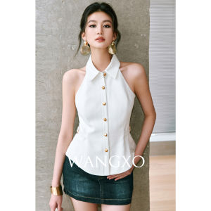 WANGXO | Áo Vest Dây Quai Halter Ép Eo Chất Liệu Microfiber Pha