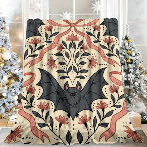 Halloween Cute Bat Bow Flower Flannel Blanket Soft Fuzzy Plush Cozy Warm Throw for Sofa Bed Couch Home Decor