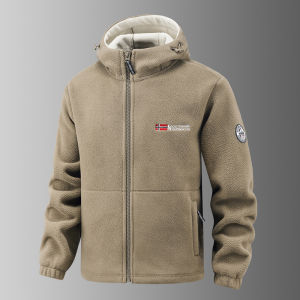 2025 Fleece Mens Coat Thickened Warm Windproof Loose Outdoor Collar Fleece Hooded Jacket Norwegian Printed Good Soldier