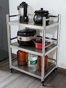 ตู้เก็บของในครัวแบบเคลื่อนที่ได้ 3 ชั้น ทำจากเหล็กไมโครเวฟ ตะแกรง สแตนเลส วัสดุ 201 ชั้นป้องกันฝุ่น