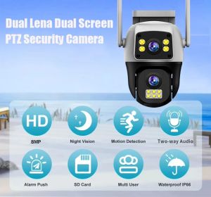 4k 8MP Wifi 4G IP Camera ống kính kép ngoài trời không thấm nước 360 ° con người phát hiện CCTV Video giám sát bảo vệ an ninh PTZ máy ảnh