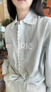 พร้อมส่ง「สินค้าลิขสิทธิ์แท้」IRIS 25AW l IS25804 Mona line shirt เสื้อผ้าผู้หญิง เสื้อแขนยาว เสื้อคลุม ลายทาง