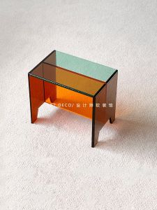 Acrylic Orange Color Block Transparent Stool High-End Designer Style Shoe Swapping Bench for Retail Space Minimalist Modern Artistic Style