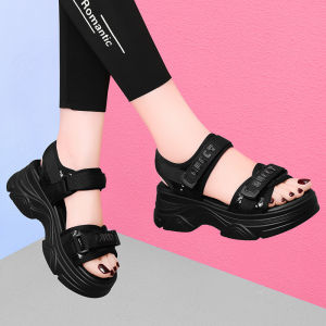 Giày Sandal Đế Xuồng Da Thật Cho Nữ Mùa Hè 2025 Giày Đế Dày Thời Trang Giày Đế Xuồng La Mã Hở Mũi Đính Đá Rhinestone Giày Mẹ