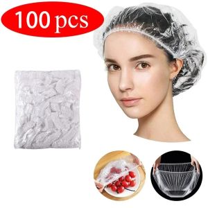 100/200/500/1000 Pcs Disposable Shower Cap for Extension Clear Beauty Hair Hat Shower Cap Elastic Mesh Shape Waterproof Bath Hat