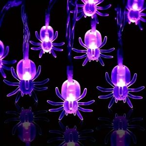 1PC 1.5M10LED/3M20LED Halloween Indoor LED Purple Spider Shaped Light String Battery Powered Used For Holiday Decoration