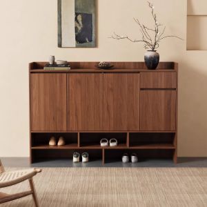 Eco-Friendly Solid Wood Shoe Cabinet Large Capacity Multilevel Entrance Storage Rack