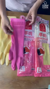 Hàng Tặng Không Bán - Bộ 2 Đôi Găng Tay Cao Su Không Có Móc 39cm Hai Màu Ruby L