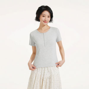 Hotwind | American Style Henry Neck T-Shirt for Petite Women Short Sleeve