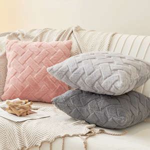 Plush Throw Pillow Case Ins Check Pattern Sofa Decor Bolster Pillowcase 45x45cm Square Short Velvet Sofa Pillow Cover