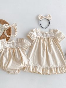 2024 Baby Pure Cotton Clothes Summer New Arrival Girl Short Sleeve Sweet Dress Baby Girl Onesie Sisters Outfit