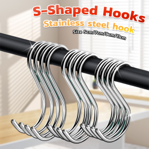 Amoki【Ready in Stock】 Stainless Steel Hooks Metal S-Shaped Multi-Purpose Hooks for Work Shop Home Kitchen Bathroom
