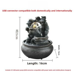 Modern Minimalist Office Desk Decorative Water Flowing Fountain Miniature Mountain Landscape Resin Craft for Opening Gifts