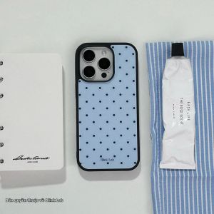 Ốp Điện Thoại Hàn Quốc Thời Thượng Màu Xanh Dương Nền Đen Chấm Bi Dành Cho iPhone 17/16/15/14/13/12/11 Pro Max XR/XSMAX/7/8 PLUS Phong Cách Y2K Chất Liệu Nhựa Chống Bụi