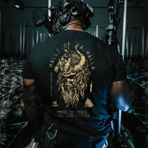 Bandai | NICHE Viking Warrior Crew Neck Short Sleeve T-Shirt American Tough Guy Short Sleeve T Summer Tactical Military Fan Top Men