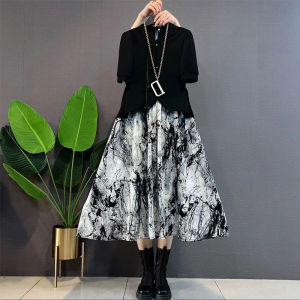 New Chinese Style Button up Top Skirt Set plus Size Fashionable Slimming Summer Outfit for Plump Women Short Sleeve Two Piece Set