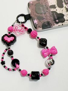 New Y2K Barbie Pink Heart Butterfly Knot High-End Resin Beads Mobile Phone Chain Keychain Trendy Hot Girl Japanese Style