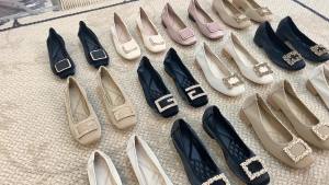 Giày Trứng Cuộn Đế Mềm Nơ Mới Giày Đơn Nữ Đế Bằng Giày Hạt Đậu Giày Ba Lê 107#