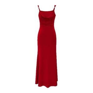 Karrar betsey | Summer Red Halter Neck Strapless Dress Womens Beach Holiday Tummy Control A-Line Skirt Maxi Dress Sweet Style High Waist