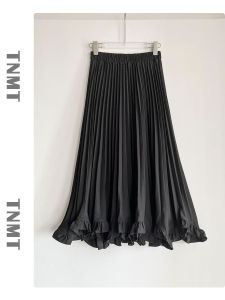 Fashionable Petal Design Womens Midi A-Line Skirt with Pleats High Waist Midi Length Solid Color Versatile Luxury Half Body Skirt