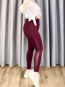 plus Size Womens Yoga Fitness Running Tights Mesh Panel Breathable Long Pants Sporty Womens Clothing Quick Dry Moisture Wicking