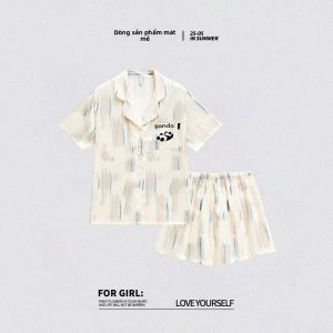 MiiOW | MiiOW Mùa hè 2025 Áo ngủ lụa băng tay ngắn quần ngắn bộ đồ ngủ thoải mái thời trang mặc nhà ngoài trời cho nữ