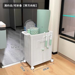 Foldable Yoga Mat Storage Basket Home Sports Fitness Equipment Organizer Wheelied Trolley for Badminton Racket And More