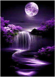 500/1000/1200/2000PCS Jigsaw Puzzle Peaceful Purple Moon Waterfall Landscape For Adults Ideal For Stress Relief And Relaxation