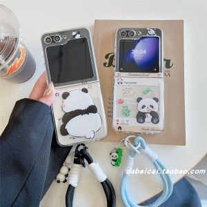 Fun and Cute Bamboo Panda for Samsung Galaxy Zflip5 Phone Case Sumsung Flip6 Foldable Screen Zflip4/3 Generation Young Adult Heart Cartoon Carrying Strap Niche Style Personality Couple Male