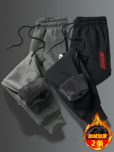 Mens Fleece Lined Thickened Sports Pants Trendy Casual Long Trousers Spring Autumn Winter Loose Fit Polyester Spandex Blend