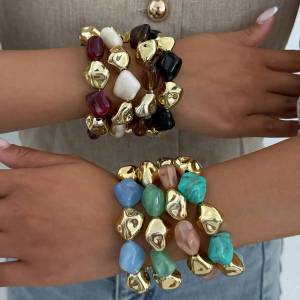 IngeSight.Z 8 Colors Boho Acrylic Irregular Bead Chain Bracelets Women Vintage Geometric Handmade Bangle Couple Jewelry Pulsera