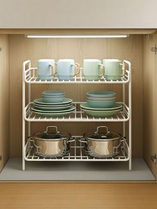 Kitchen Multi-Function Storage Rack Cabinet Interior Sink Pot Holder Countertop Multi-Layer Draining Shelf Luxury Style Adjustable Carbon Steel