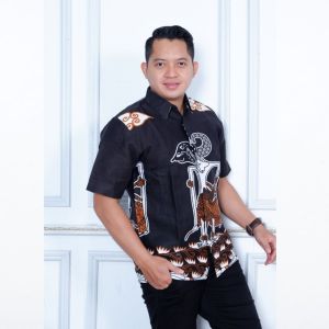 Baju Batik Pria Dewasa Batik Pria Lengan Panjang Kemeja Batik Pria Murah Lengan Pendek Terbaru Full Furing Batik Wisanggeni Solo Motif Wayang Pandawa Hitam