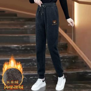 Womens Fleece Lined Thickened Sweatpants Casual Sports Pants Harlan Style Trousers High Waist Long Straight Leg Trousers