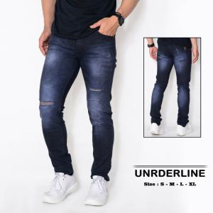 Celana Jeans Sobek Pria Panjang Stretch Melar Denim Tebal Slimfit Skinny Size S-XL Premium