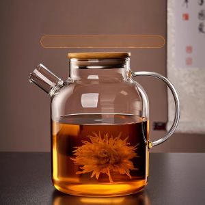 GIANXI 1800ML Transparent Glass Teapot Home And Kitchen Puer Tea Pot With Wooden Lid Kettle Tea Set Coffee And Tea Tableware