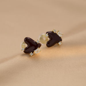 Romantic Wine Red Heart Shaped Ear Cuffs No Piercing Required Korean Style Fresh out Fashion Jewelry for Girls