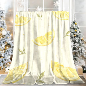 Beast Kingdom | Watercolor Lemon Stripe Flannel Blanket Soft Fuzzy Plush Cozy Lightweight Throw for Sofa Bed Couch Home Decor