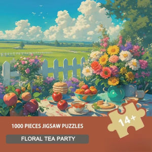 1000pcs Puzzle Floral Tea Party Jigsaw Puzzle - Vintage Botanical Tableau 50*70cm Wall Art for Tea Ceremony Enthusiasts