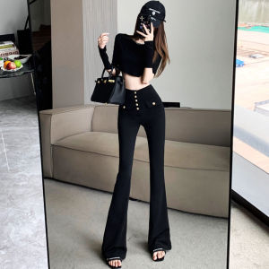 Split Micro-Pull Suit Pants for Women Spring Summer Slim-Fit Slim Looking Fancy Bell-Bottom Pants 170 Long Casual Mopping Pants Tide