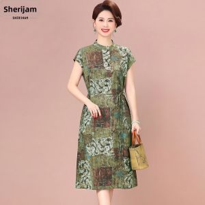SHERIHAM | Elegant Purple Printed Waist Cinching Plus Size Mid-Length Dress