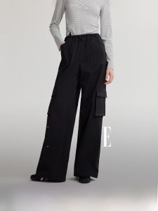Black Wide Leg Casual Pants Womens Autumn New Style Commute Straight Cut Trousers ELLE Workwear Style Loose Fit Female Pants
