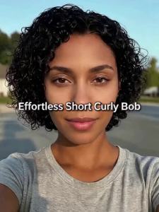 GLAMOROUS | 13x4 Lace Front Wig Pixie Cut Curly Brazilian Human Hair Wig 8 Inches Short Bob Wig For Women 180% Density