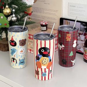 Cốc Giữ Nhiệt Bằng Thép Không Gỉ Dung Tích Lớn Cho Cặp Đôi Cốc Cà Phê Có Thìa Cốc Nước Giữ Nhiệt Thời Gian Dài Chất Liệu 304