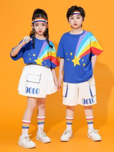 Childrens Performance Outfit School Sports Team Uniform Set Casual Cotton Summer Breathable Short Sleeve Shorts Set