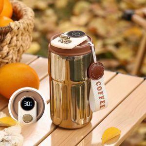 Portable Stainless Steel Insulated Coffee Cup High Aesthetic Value Womens Water Bottle Modern Simple Style Beverage Container