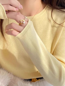 chaqi | Yellow Low Round Neck Sweater Loose Light Knitted Top